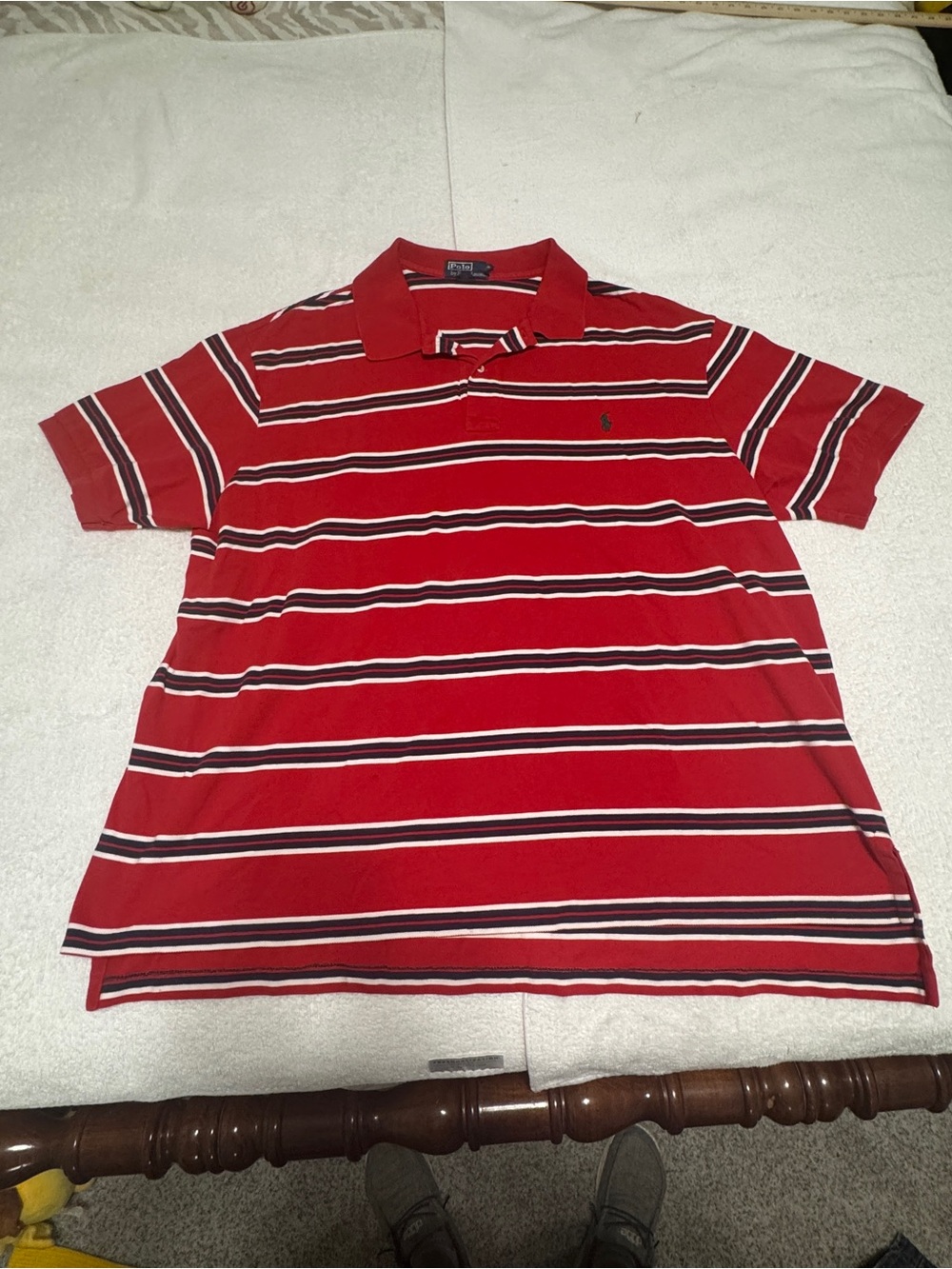 POLO RALPH LAUREN Mens 3XB Big Red Navy Blue Striped Short Sleeve Polo Shirt